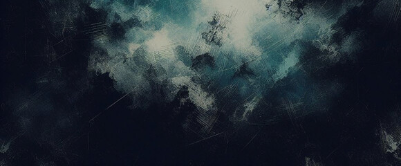 Glitter mist. Paint water splash. Magic spell. Blue silver gray color gradient shiny smoke veil wave on black abstract art background with free space. - obrazy, fototapety, plakaty