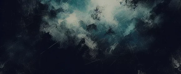 Foto op Plexiglas Glitter mist. Paint water splash. Magic spell. Blue silver gray color gradient shiny smoke veil wave on black abstract art background with free space. © Fabian