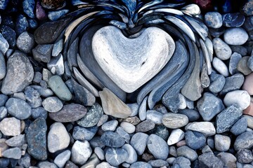 heart stones in the quay - obrazy, fototapety, plakaty