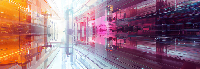 Vision scape. future cityscape abstract. new society, new future, cyber generation. advanced infrastructure and energy systems of outer galaxy. cyber punk. Hand illustration style. Hand edited AI. 