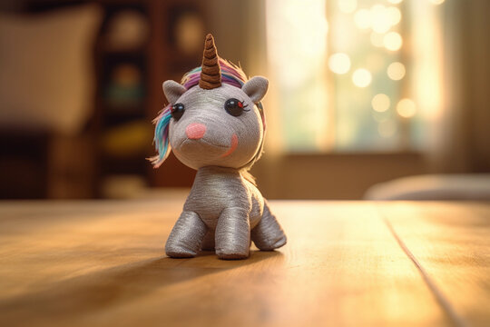 Peluche licorne pos&eacute;e sur le sol