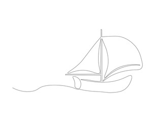 Continuous line drawing of sailboat. One line of sailboat. Sailboat for vacation concept continuous line art. Editable outline.