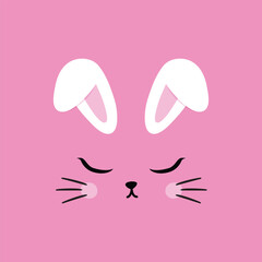 PrintVector illustration of cute bunny, rabbit, hare. Cutie animal portrait in pastel colors. Stickers, wall art, kids room decoration, easter decor, print, design