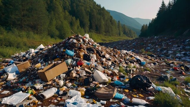 garbage against the background of mountains