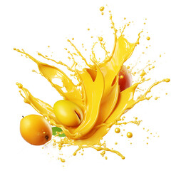 a fruit splashing in yellow paint
