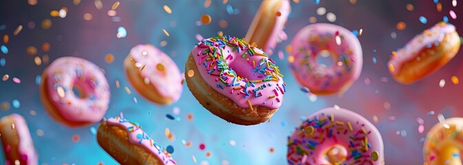 Floating doughnuts with sprinkles in a vivid colorscape