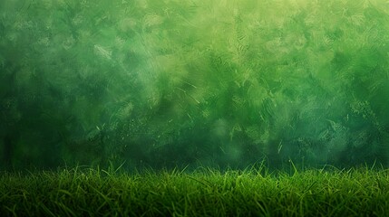 Misty green forest backdrop with fresh spring grass