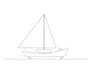 Continuous line drawing of sailboat. One line of sailboat. Sailboat for vacation concept continuous line art. Editable outline.