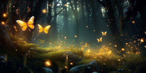 glowing butterfly forest