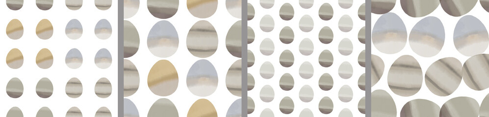 Watercolor set of seamless patterns. Collection of hand drawn pastel Easter eggs