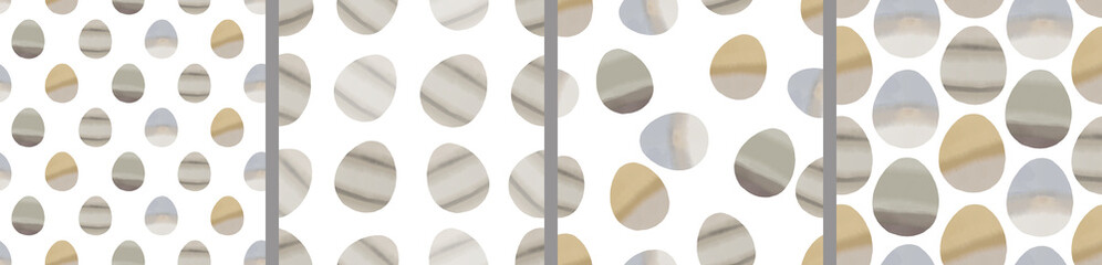 Watercolor set of seamless patterns. Collection of hand drawn pastel Easter eggs