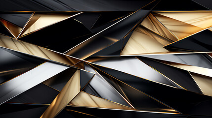 Sharp geometric abstract with interlocking metallic shapes, perfect for a contemporary art exhibition poster or avantgarde jewelry design