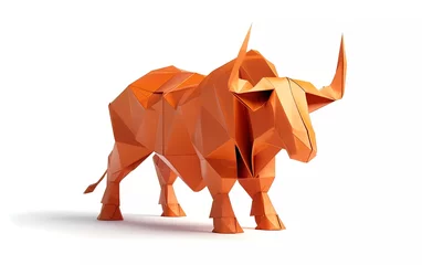 Muurstickers Paper Origami bull in flat style isolated on white. The art of paper folding © munja02