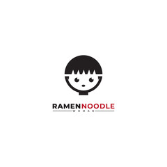 happy woman eating ramen noodles logo template