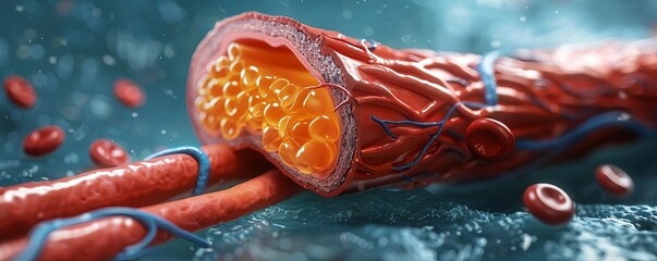 A conceptual image of a blocked artery next to a healthy artery for comparison - obrazy, fototapety, plakaty