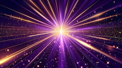 A purple laser beam shines from the center of an abstract background, with many light rays spreading outwards and towards all directions