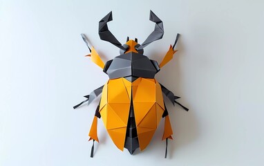 Paper Origami beetle in flat style isolated on white. The art of paper folding