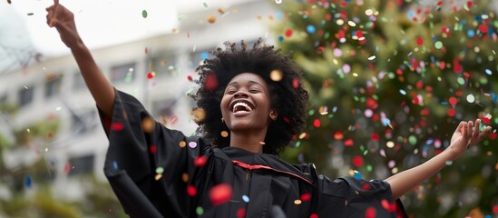 smiling african american college student celebrating graduation - Powered by Adobe