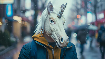man wearing a unicorn mask, generative ai
