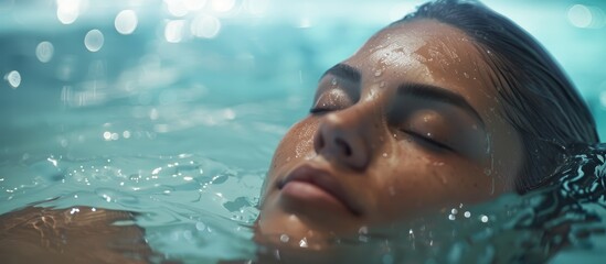 woman relaxing in the thermal water of the spa
