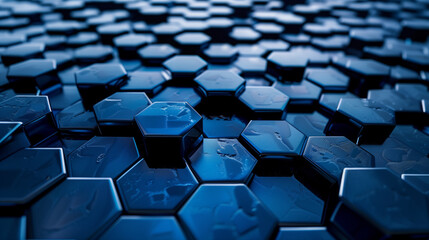 Close-up of a blue hexagonal pattern with a modern, technological feel, ideal for backgrounds.