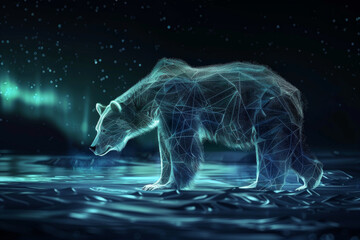A bear is walking on a frozen lake
