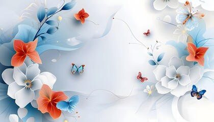 Fototapeta na wymiar floral background with flowers, Butterflies on a blue background with butterflies 