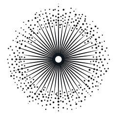 Obraz premium Vector illustration of a sunburst sun ray with a hipster black shine design, featuring vintage black radial art and a retro hand-drawn aesthetic.