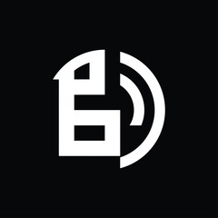 circular monogram logo design that forms the letters "b" . black and white. simple but interesting.