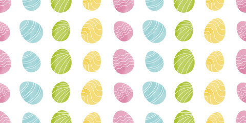 Cute illustration with colorful Easter eggs with watercolor texture, spring banner
