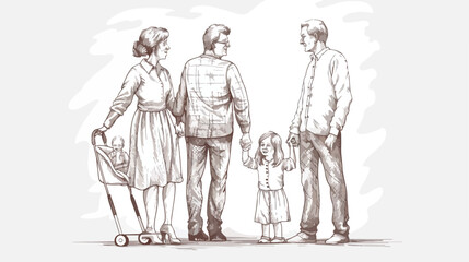 Fototapeta na wymiar 3 Generation family Hand drawn style vector design illustration
