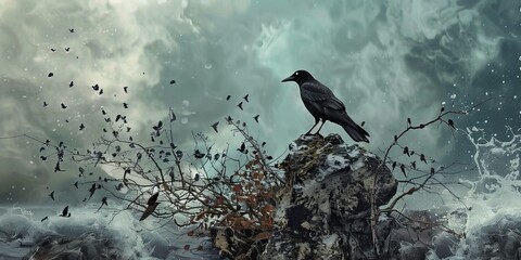 a bird standing on a rock - obrazy, fototapety, plakaty