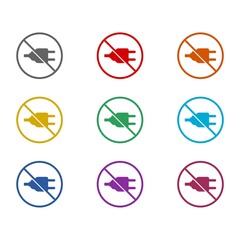 No plug flat icon isolated on white background. Set icons colorful