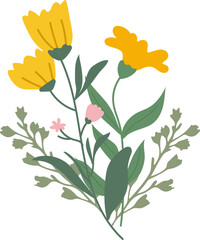 Wildflowers bouquet hand drawn illustration