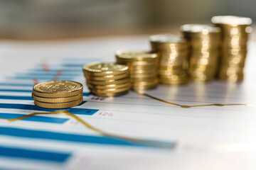 Stack of coins with growth graph. business marketing and investment, analysis Digital illustrations of economic success