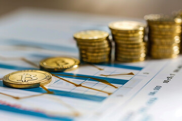 Stack of coins with growth graph. business marketing and investment, analysis Digital illustrations of economic success