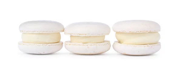 Foto op Aluminium Three delicious sweet macarons isolated on white © New Africa