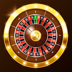 Roulette wheel. Casino roulette wheel. Vector clipart isolated on dark background.