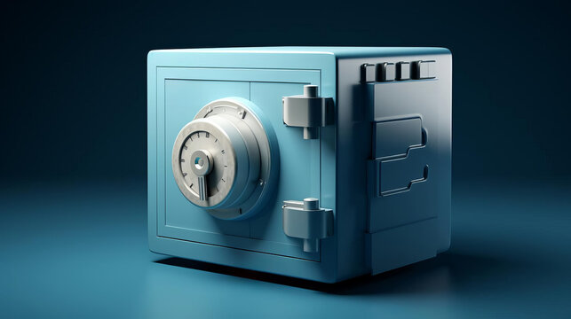 Conceptual advertisement for a security company showing a 3D minimalist safe with a broken lock, with the slogan Your safety, our priority