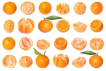 Raamstickers Juicy ripe tangerines isolated on white, set © New Africa
