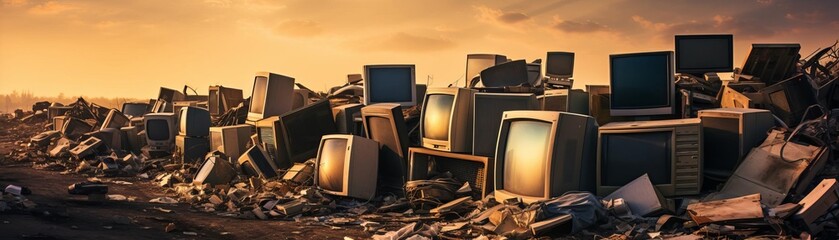 A landfill full of old CRT televisions and computer monitors - obrazy, fototapety, plakaty