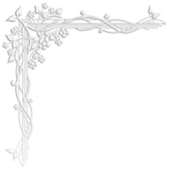 Art Deco corner with flowers and leaves, white. Art Deco style illustration creating a corner with leaves and flowers that look like a plaster ornament.