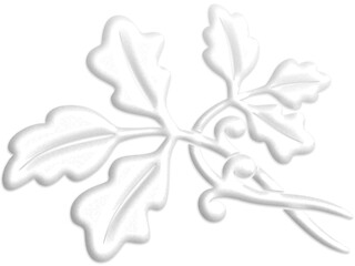 Oak leaves, white. Art Deco style illustration with oak leaves that looks like a plaster ornament.