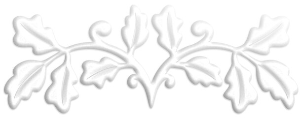 Linear border made with oak branches, white. Art Deco style illustration with oak leaves that looks like a plaster ornament.