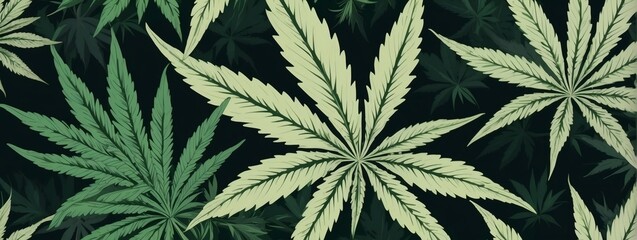 Cannabis Plant Wallpaper, Vibrant Greenery of Marijuana Leaves. - obrazy, fototapety, plakaty