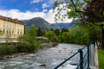 The beautiful city of Meran in South Tyrol on the Passer river