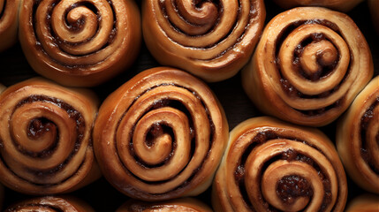 Cinnamon rolls, top view photography. Delicious cinnabon, baked goods, pastry. Concepts of food and bakery.