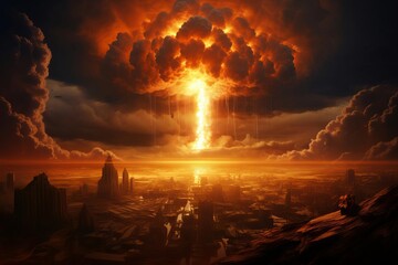 The mushroom cloud of a nuclear explosion.