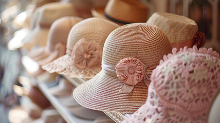 A selection of women's hats on display