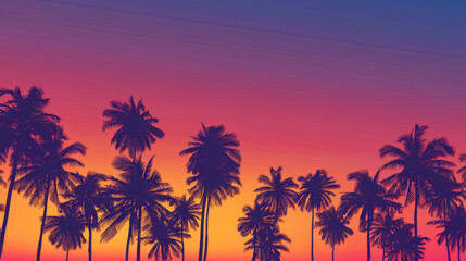 Fototapeta na wymiar Palm tree silhouettes against a vibrant summer sunset